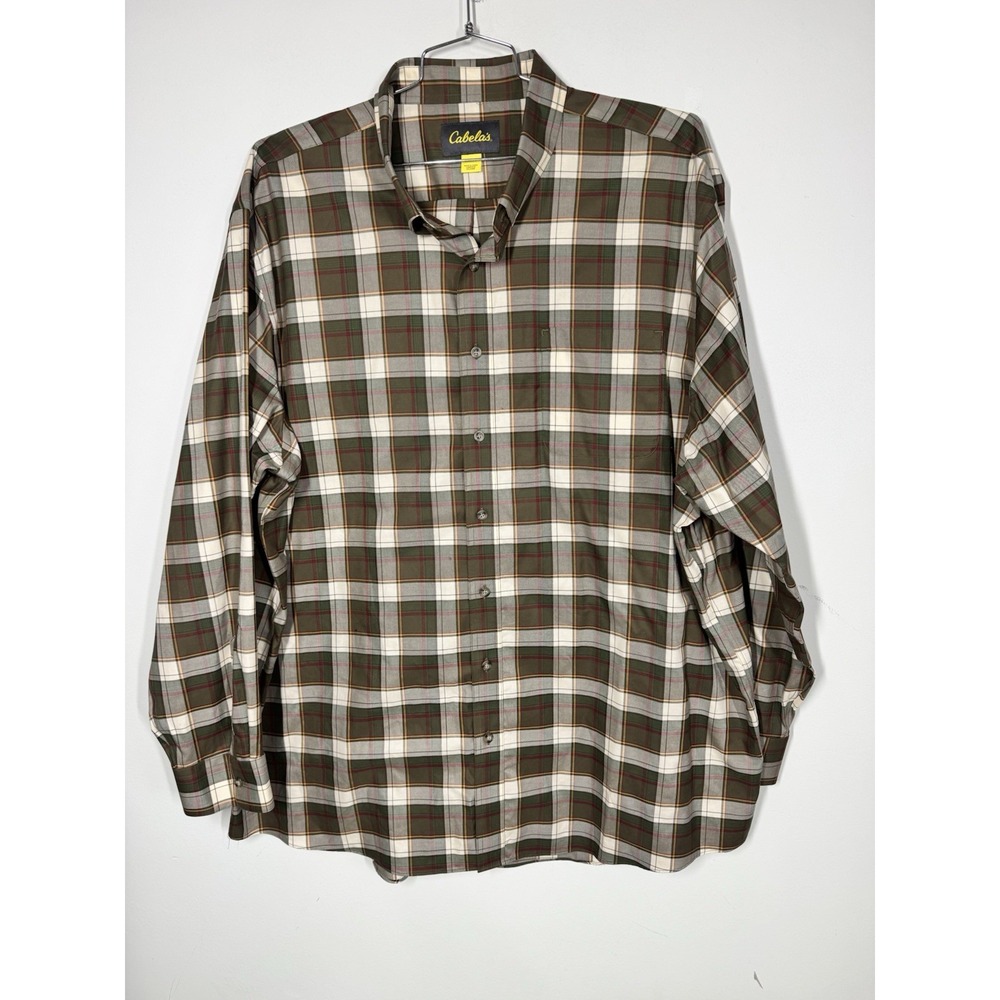 Cabelas Brown Plaid Long Sleeve 100% Cotton Button Down Shirt Mens 4XLT Outdoors
